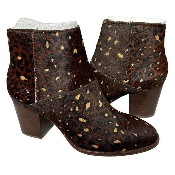 NWOT Madewell The Rosie Rich Brown Multi Mini Leopard Calf Hair Ankle Boots - Picture 6 of 16